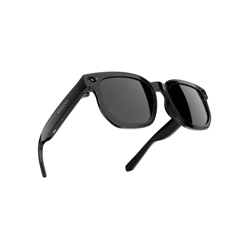 WearProx Vision smart glasses in black, three-quarter left view